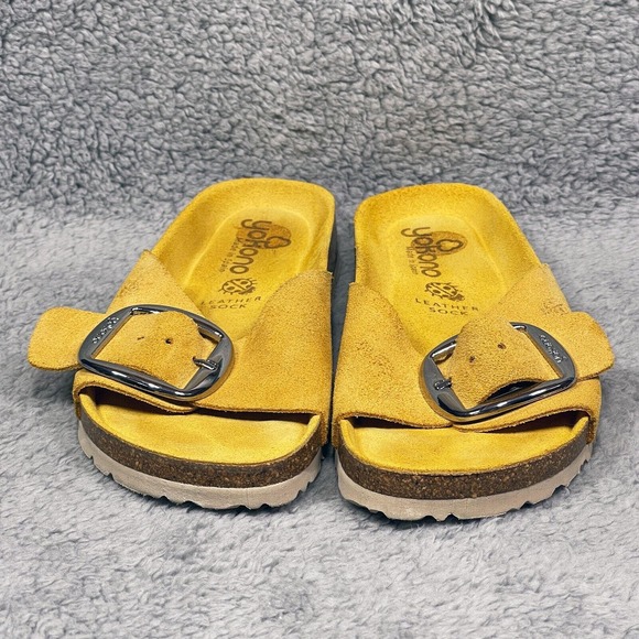 Yokono Oasis Womens Size 6 Slide Sandals Shoes Yellow Sock Leather Buckle - Picture 2 of 9